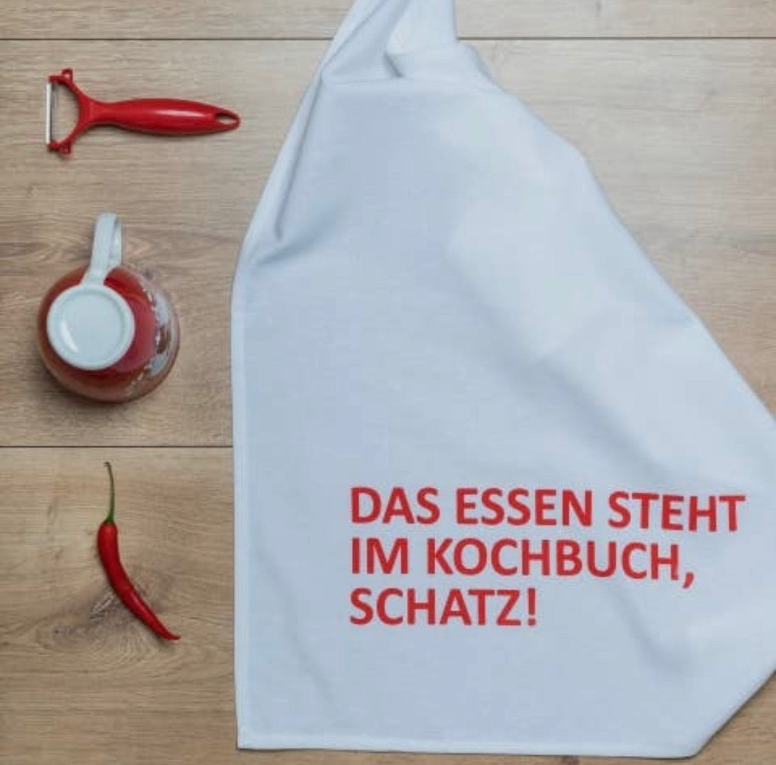 Geschirrtuch weiss - „IM KOCHBUCH, SCHATZ“ oder